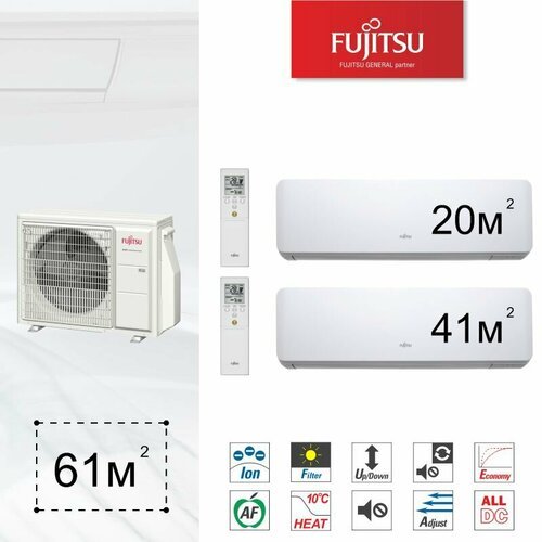 Инверторная мульти сплит система на 2 комнаты Fujitsu AOYG24KBTA3 + ASYG07KMCC+ASYG14KMCC