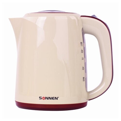 Чайник SONNEN KT-002, комплект 7 шт., 1.7 л, 2200 Вт, закрытый нагревательный элемент, пластик, бежевый/красный, 451711