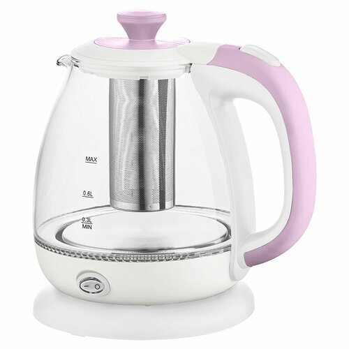MARTA MT-4644 белый/розовый чайник стеклянный