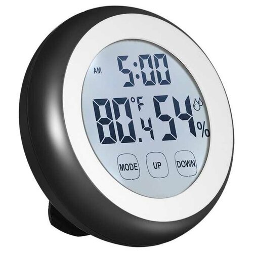 Термометр-гигрометр с часами и будильником, сенсорный, черный