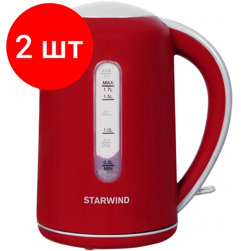 Комплект 2 штук, Чайник Starwind SKG1021 1.7л. 2200Вт красный/серый (пластик)