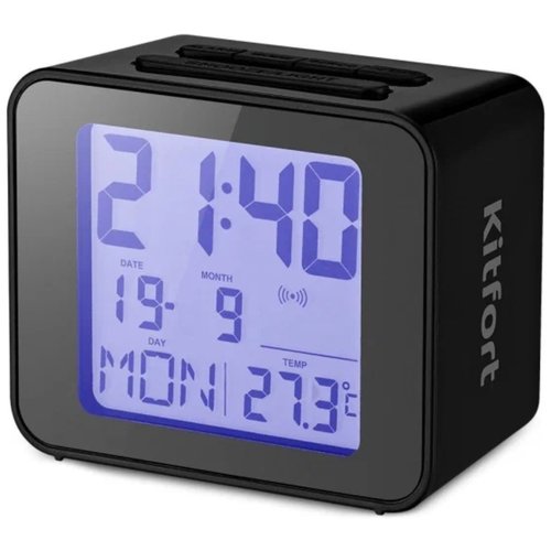 Часы с термометром Kitfort, часы с будильником, черный