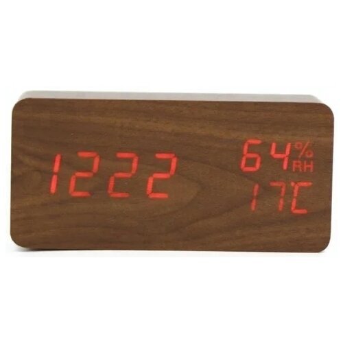 Часы-будильник 'Деревянный брусок' средние коричневые с показаниями влажности, настольные часы