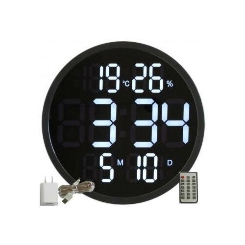 12-дюймовый бесшумный светодиодный настенные часы-будильник с календарем, интеллектуальной яркостью, термометром температуры и гигрометром влажности.
