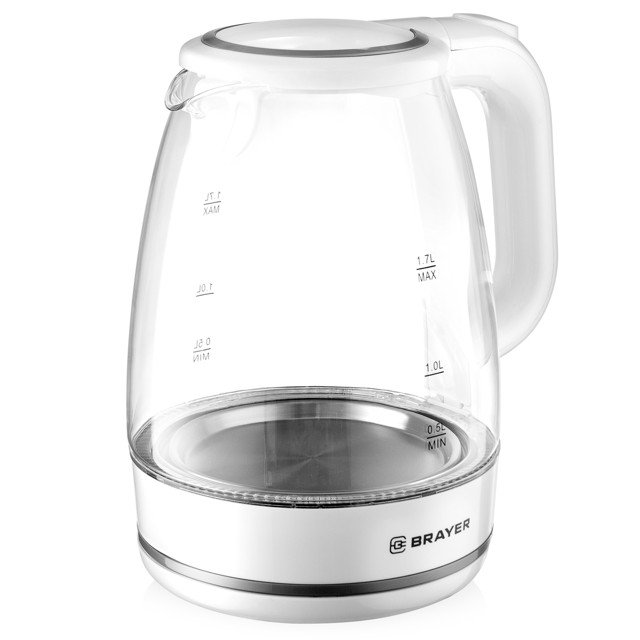 чайник BRAYER BR1030WH 2200Вт 1,7л стекло белый