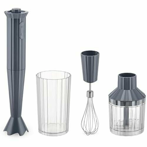 Alessi Pliss MDL10S G ручной блендер с мерной чашкой, венчиком и измельчителем, изготовлен из термопластической смолы, европейская вилка, 500 Вт, серый