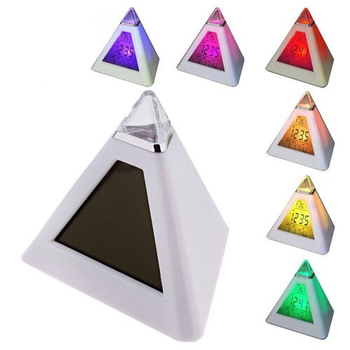 Будильник LuazON LB-05 'Пирамида', 7 цветов дисплея, термометр, подсветка, микс