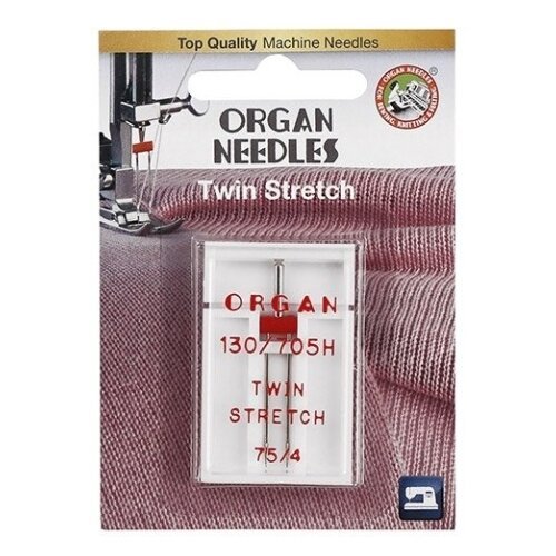 Игла/иглы Organ Twin Stretch 75/4, красный/серебристый, 1 шт.