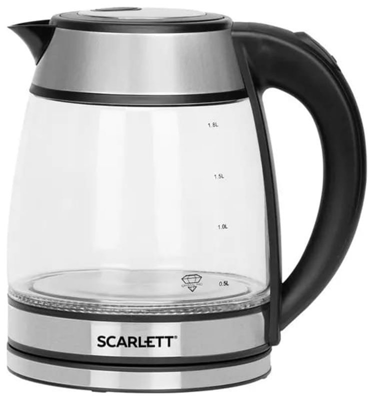 Чайник  Scarlett SC-EK27G54, 1800 Вт, 1.7 литра, стекло, черный/серебристый Чайник  Scarlett SC-EK27G54, 1800 Вт, 1.7 литра, стекло, черный/серебристый