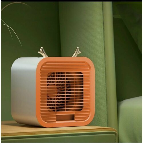 Портативный настольный вентилятор охлаждающий с кристаллами льда, цвет оранжевый/Вентилятор - кондиционер/Мини вентилятор/Мини кондиционер